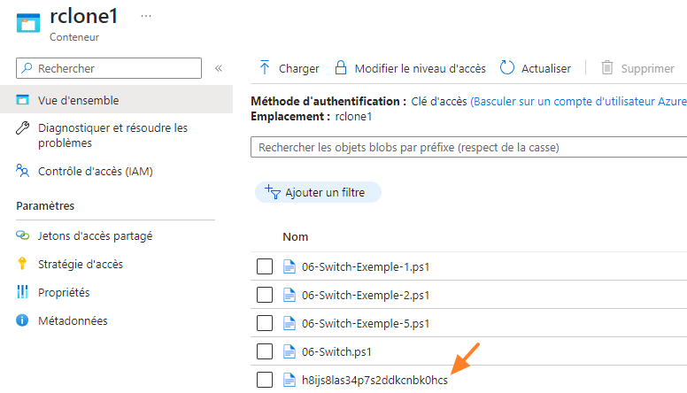 Fichier chiffré avec Rclone dans Azure