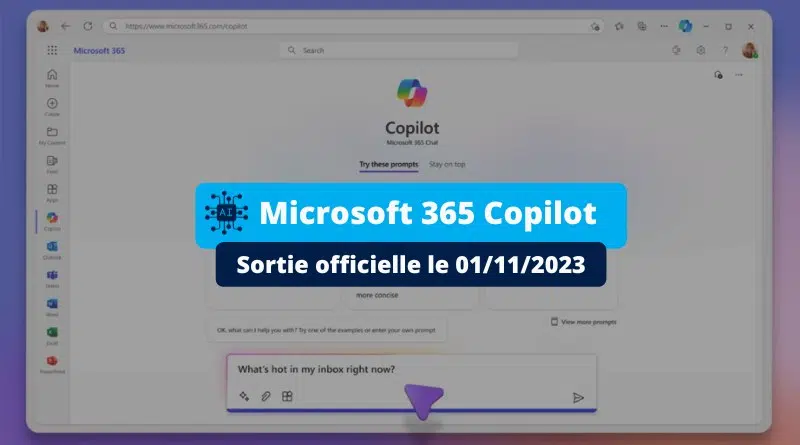 Microsoft 365 Copilot sortie 01 novembre 2023