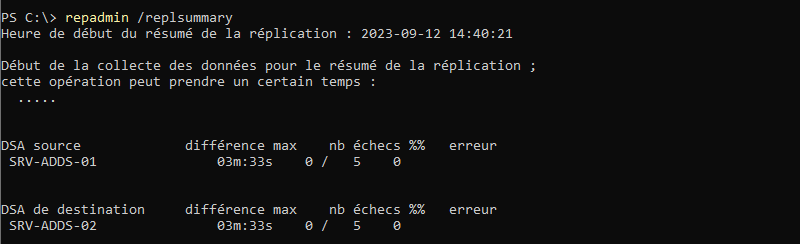 Nouveau DC - Test avec repadmin