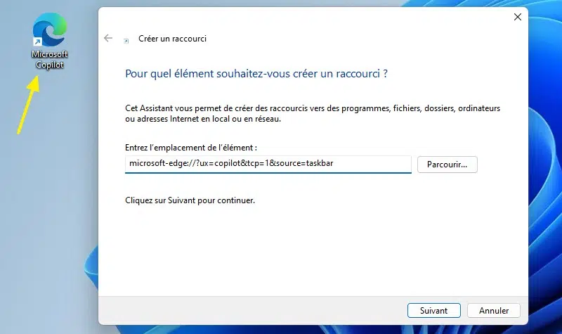 Raccourci vers Microsoft Copilot - Windows