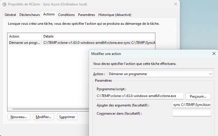 Rclone tâche planifiée Windows