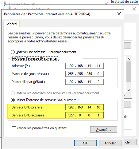 Règle serveurs DNS sur DC