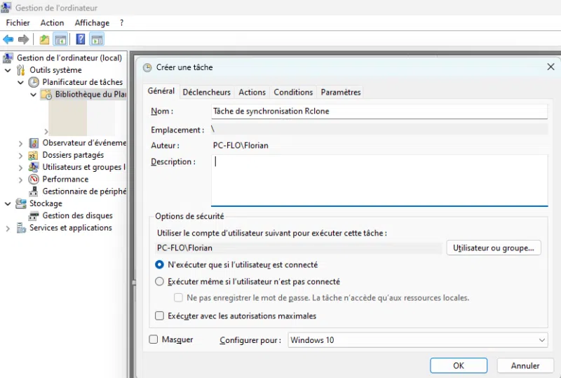Tâche planifiée Rclone sur Windows
