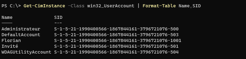 Windows SID avec Get-CimInstance