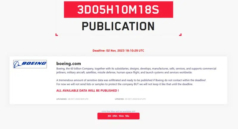 Leak donnée Boeing - 43 Go LockBit