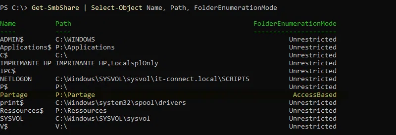 Get-SmbShare - Etat ABE