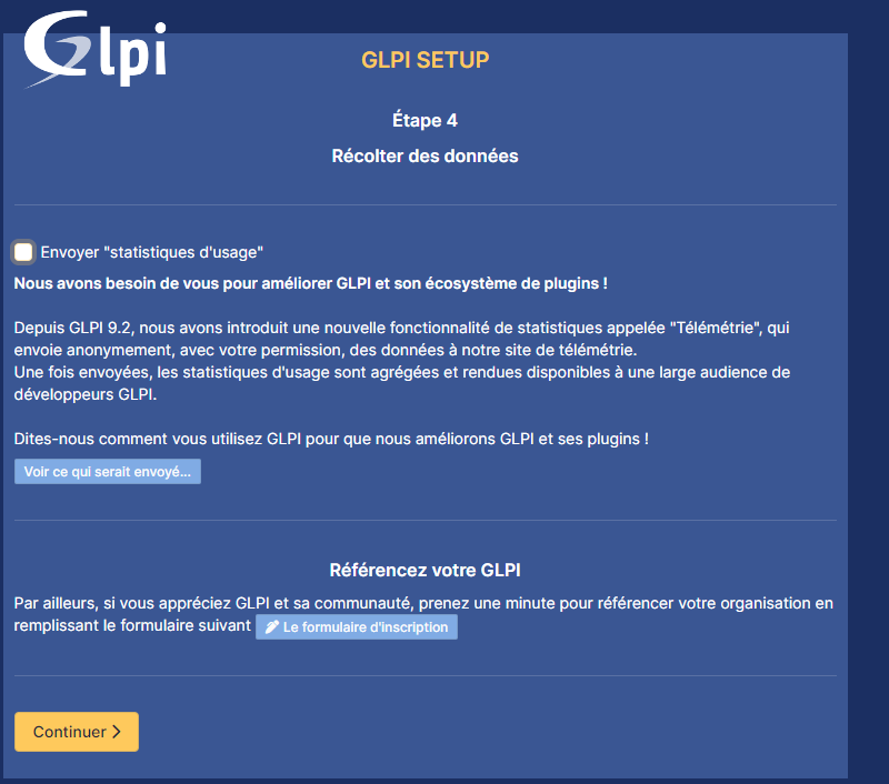 Installation de GLPI - Etape 7