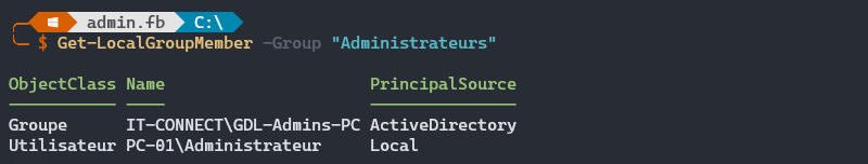 PowerShell - Get-LocalGroupMember Administrateurs