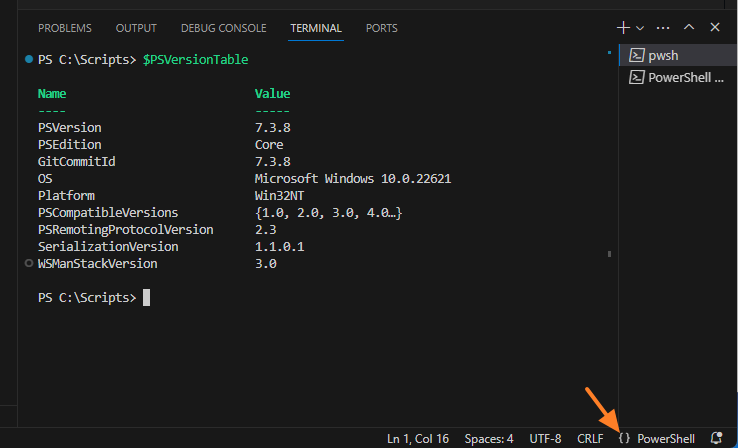 VSCode switch PowerShell to Windows PowerShell
