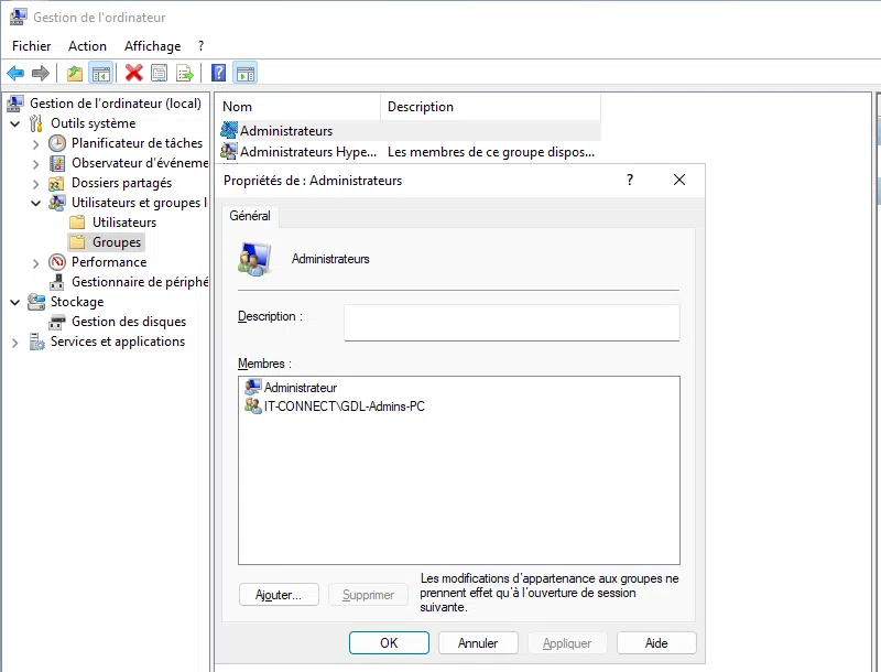 Windows - Membres du groupe Administrateurs