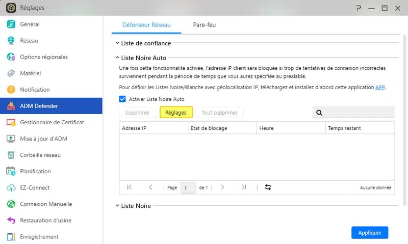 ASUSTOR - ADM Defender - Liste noire auto