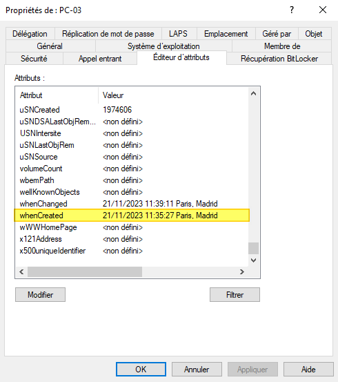 Active Directory - Computer - whenCreated