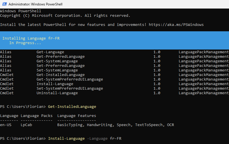 Installer pack de langue FR avec PowerShell - Windows