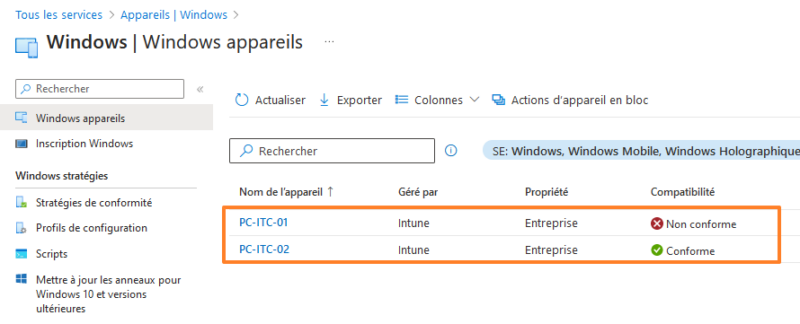 Intune - Etat conformité des appareils