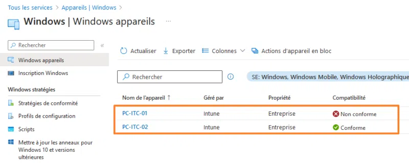 Intune - Etat conformité des appareils