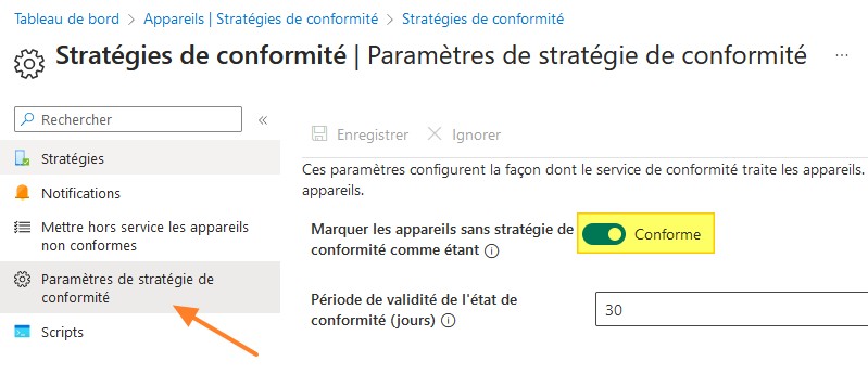 Intune - Paramètres de stratégie de conformité - 1