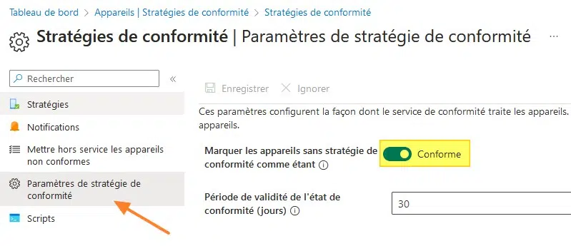 Intune - Paramètres de stratégie de conformité - 1