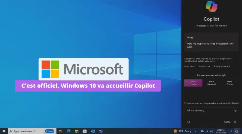 Microsoft Copilot sur Windows 10 - Officiel