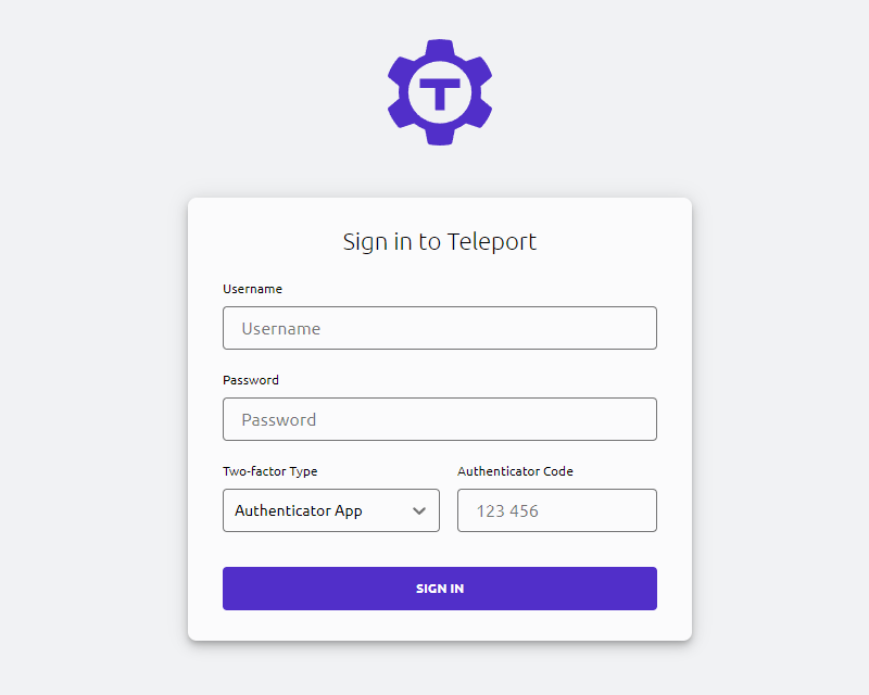 Page de connexion de Teleport
