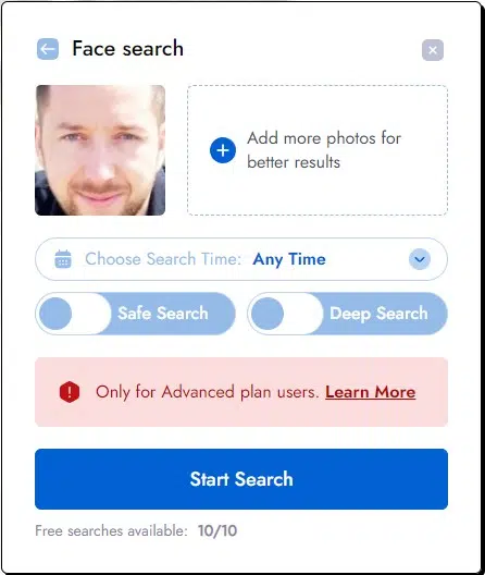 PimEyes - Lancer une recherche