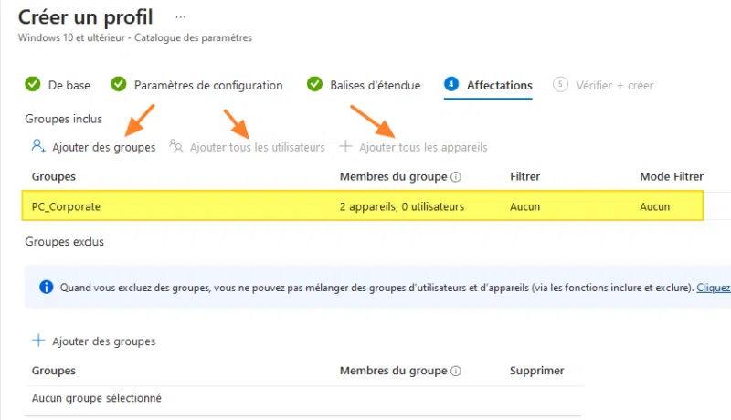 Prise en main Intune - Affecter un profil de configuration à un groupe