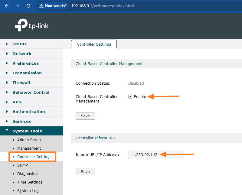 Routeur TP-Link - Définir adresse IP contrôleur Omada