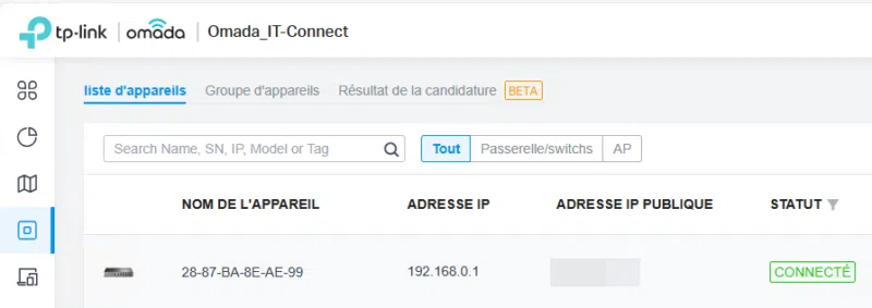 Routeur TP-Link connecté à Omada