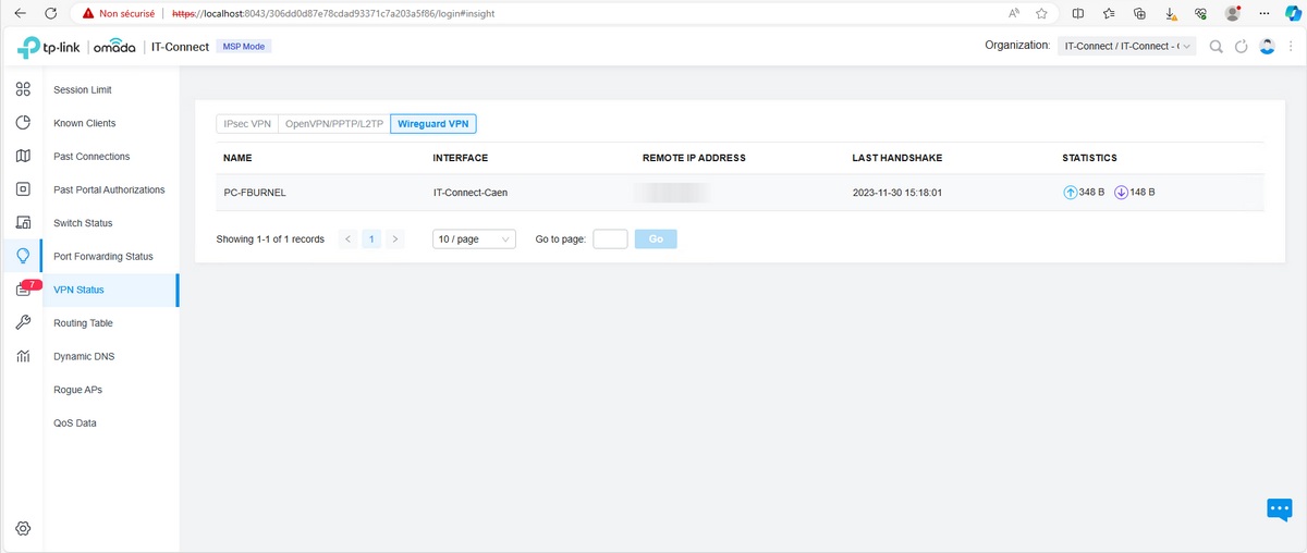 TP-Link Omada - Configurer WireGuard - Suivi des connexions