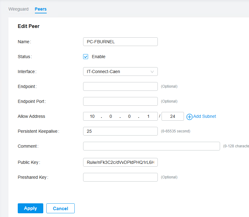 TP-Link Omada - WireGuard - Déclarer peer