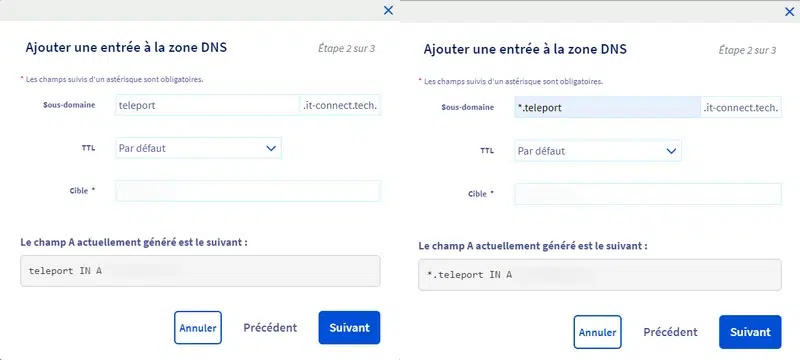 Teleport - Enregistrements DNS