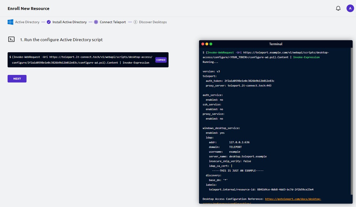 Teleport - Inscription Active Directory