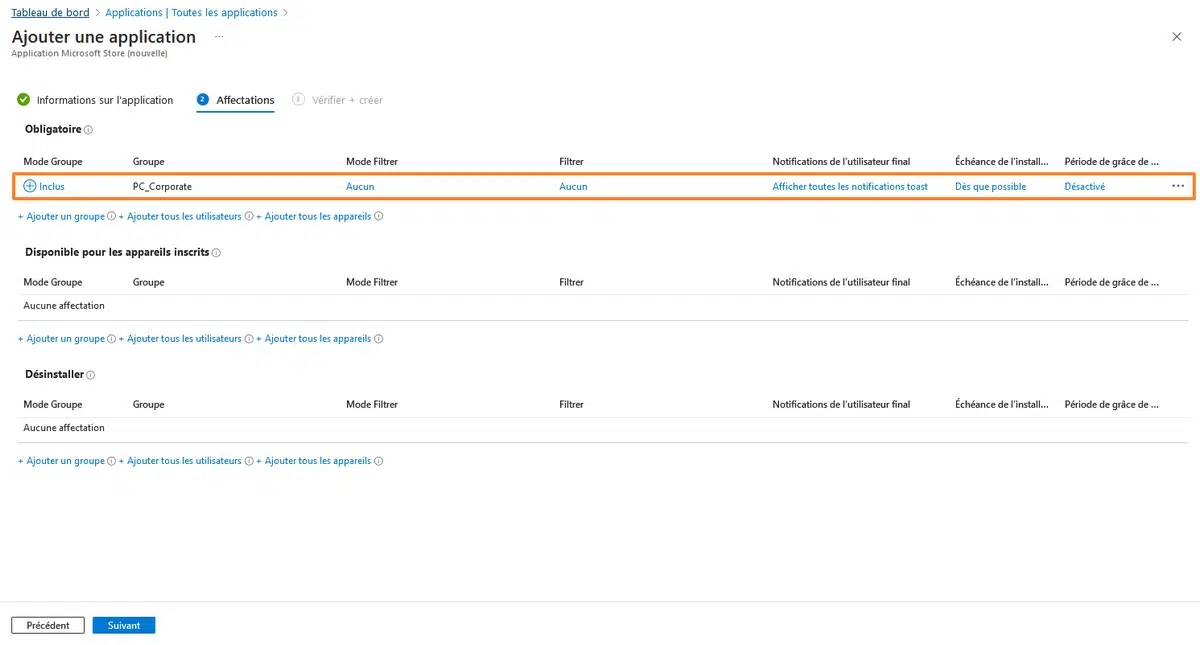 Intune - Affecter applications Microsoft Store