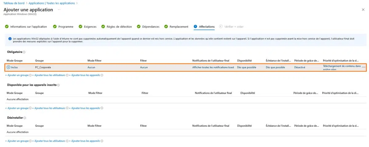 Intune - App EXE - Affectations