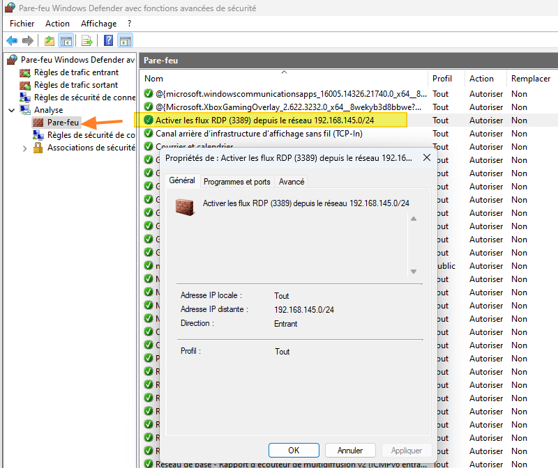 Règle de pare-feu Windows créée avec Intune