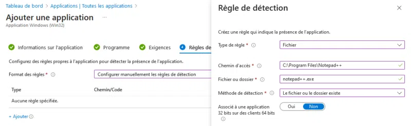 Intune - Déployer EXE - Règle de détection