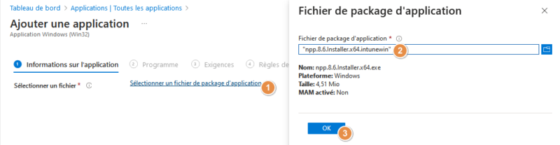 Intune - Sélectionner package intunewin