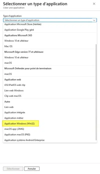 Intune - Type application Windows win32