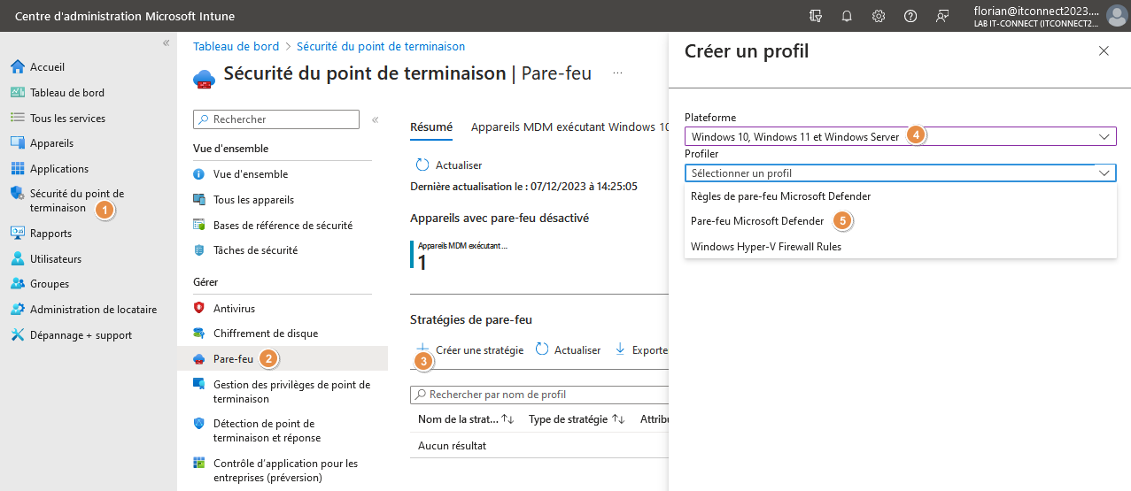 Microsoft Intune - Stratégie sécurité - Pare-feu Windows - 01