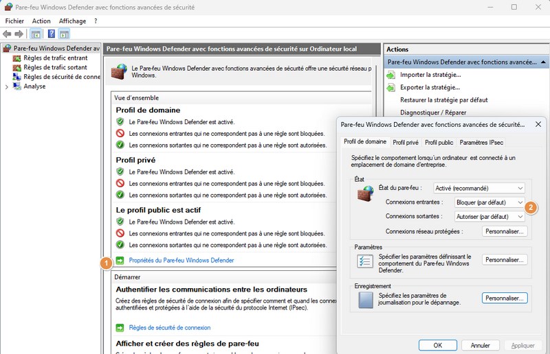 Paramètres du pare-feu Windows configuré par stratégie Intune