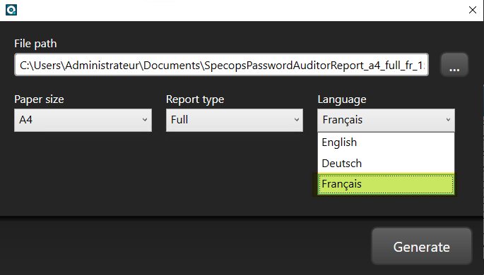 Specops Password Auditor - Générer rapport PDF