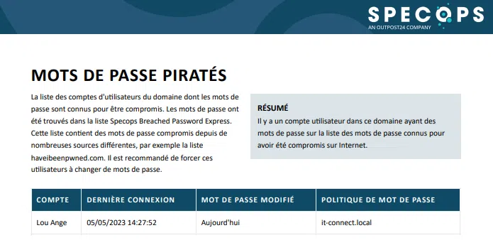 Specops Password Auditor - Rapport en français - 2