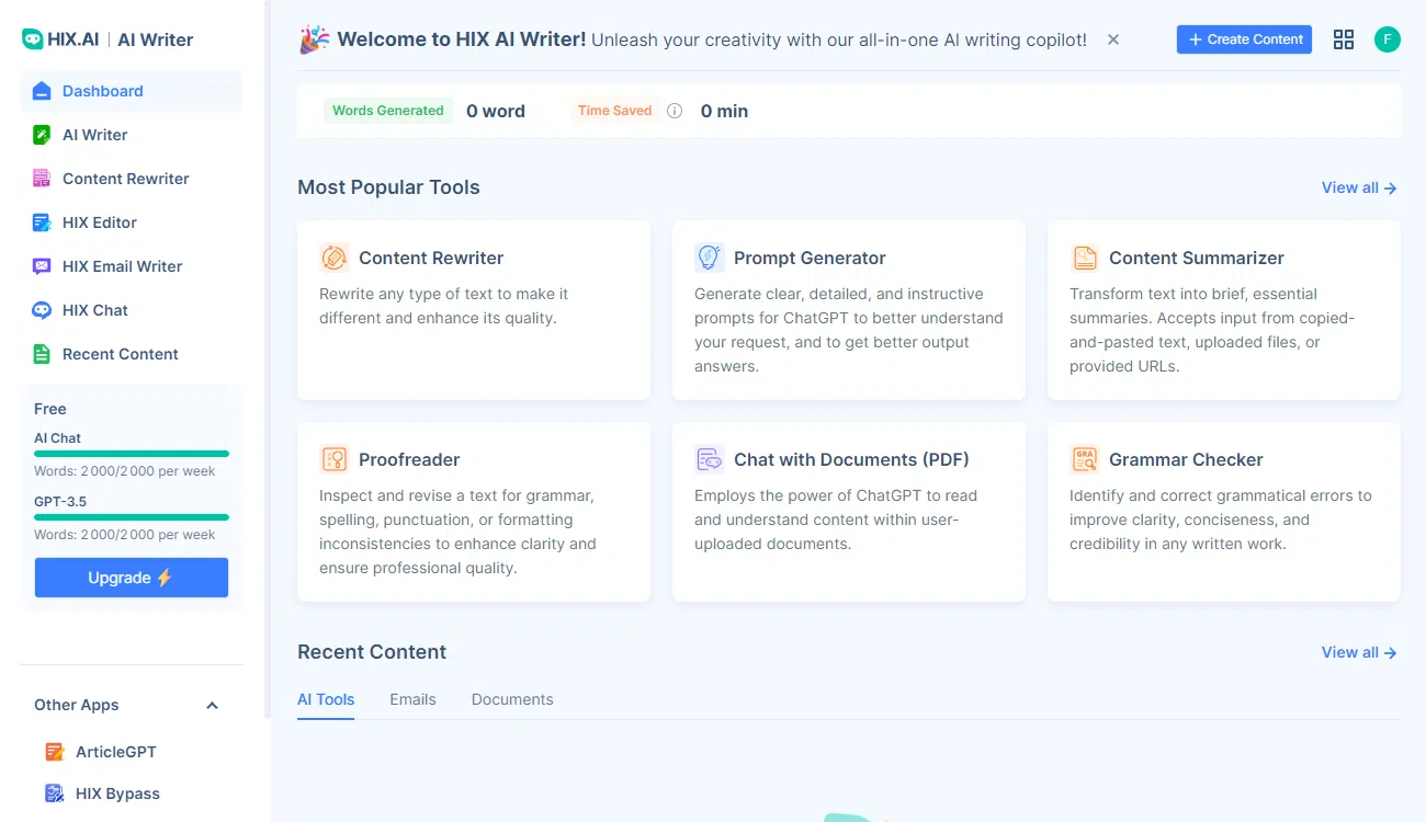 Tableau de bord HIX.AI