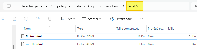 Modèle ADMX Mozilla Firefox - Fichier langue ADML