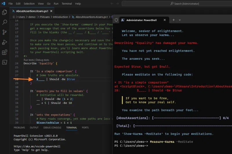 PowerShell Koans - Effectuer un premier exercice