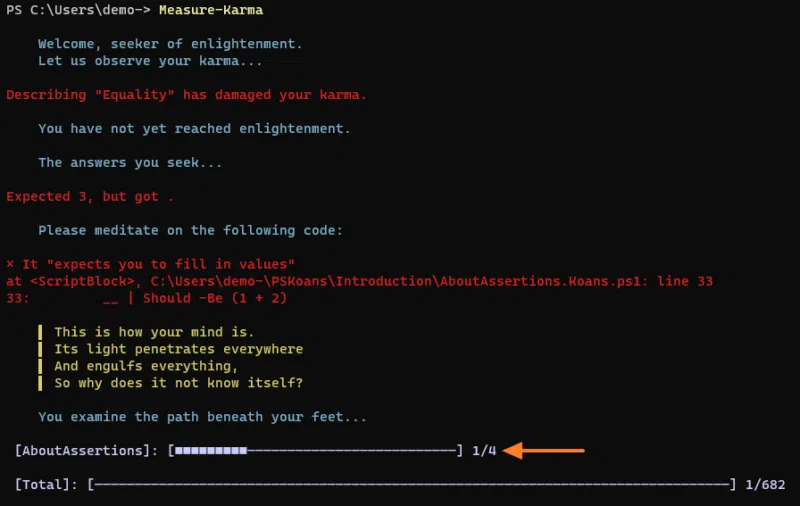 PowerShell Koans - Suivi de la progression