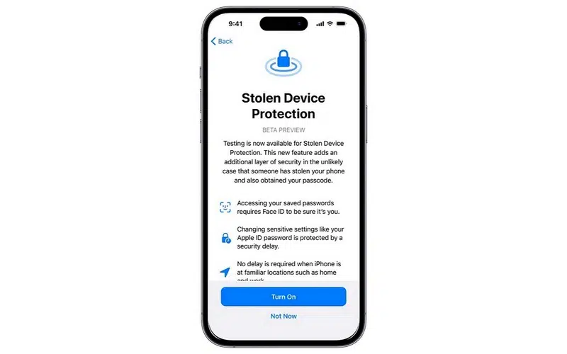 iOS 17.3 - Protection appareil volé