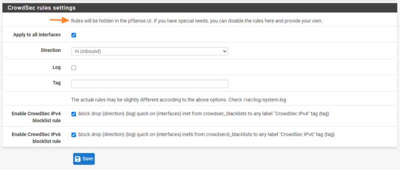 Configurer CrowdSec sur PfSense - Etape 3