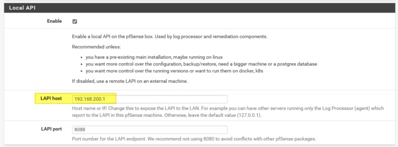 CrowdSec - PfSense en tant que serveur LAPI