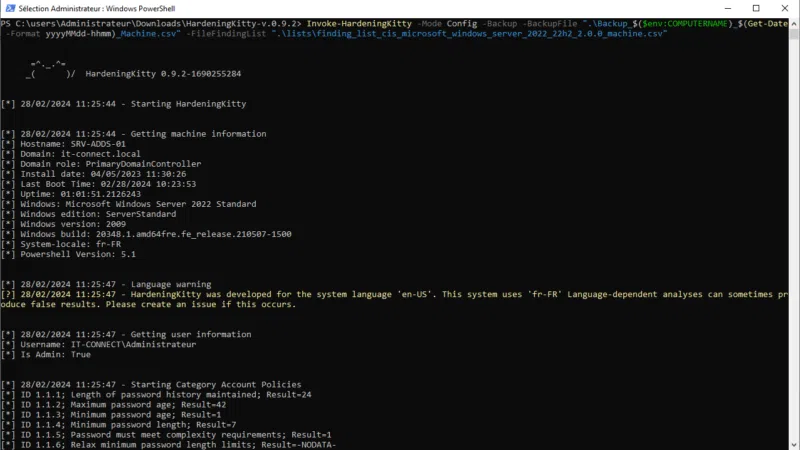 HardeningKitty - Sauvegarde de la configuration