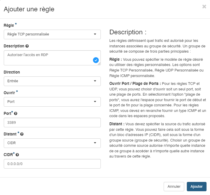 Infomaniak - OpenStack - Créer un groupe de sécurité - Etape 4